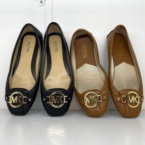 MICHAEL KORS MK Fulton Flat Moccasins Black and brown Leather Shoes BUNDLE Size6